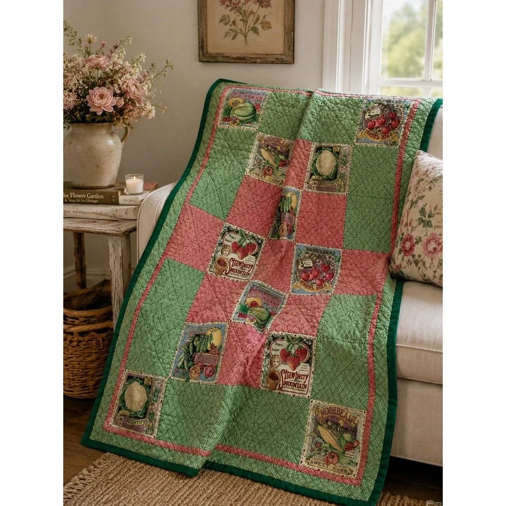 Vintage Reversible Cottagecore Floral Patchwork Quilt Throw Blanket 33.5x45